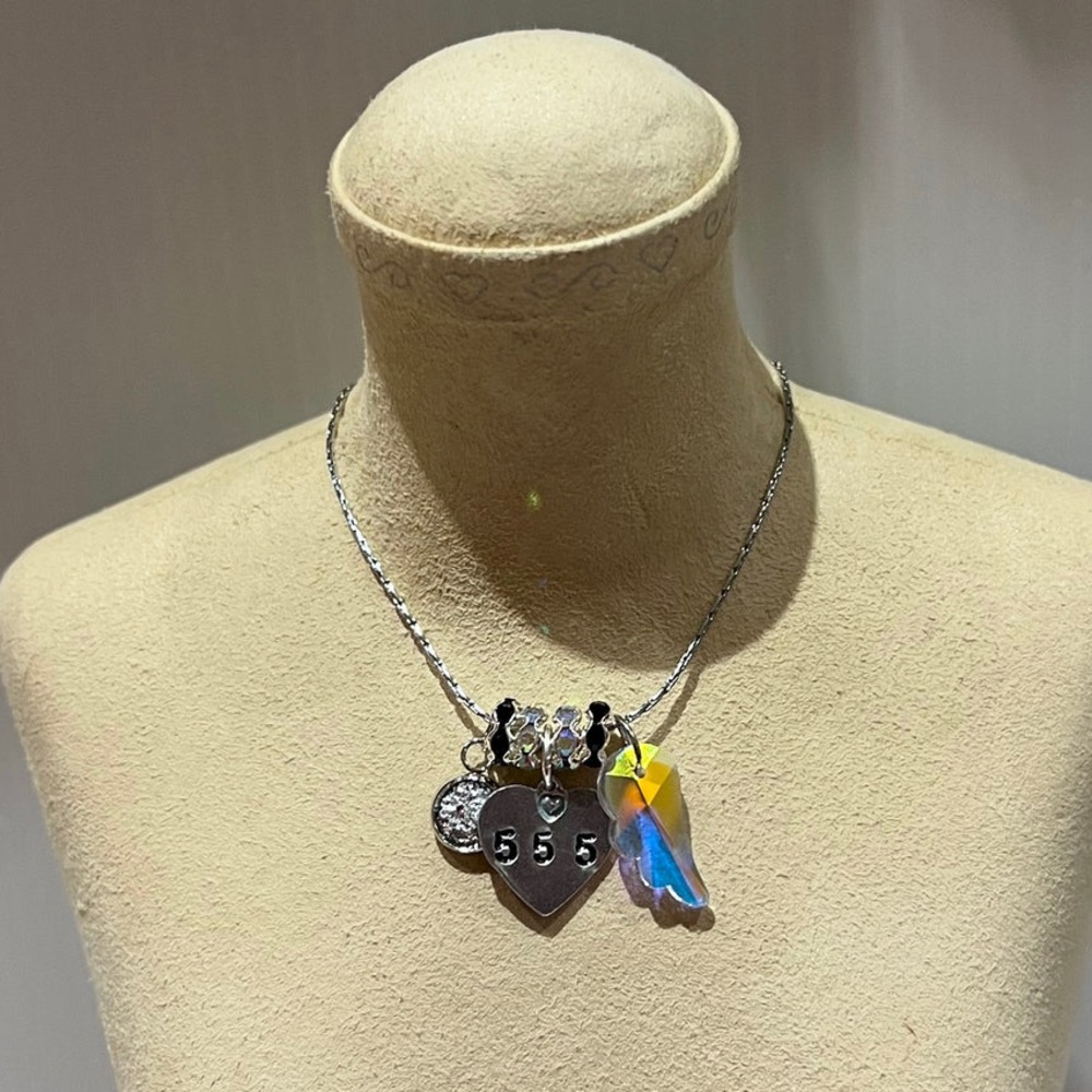 NWT! Made To Order 555 Silver Angel Number Heart Necklace.